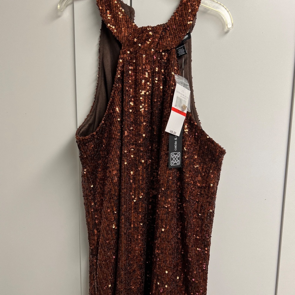 NEW Cable & Gauge Halter Neck Sequin Embellished Top Copper Color Size XS